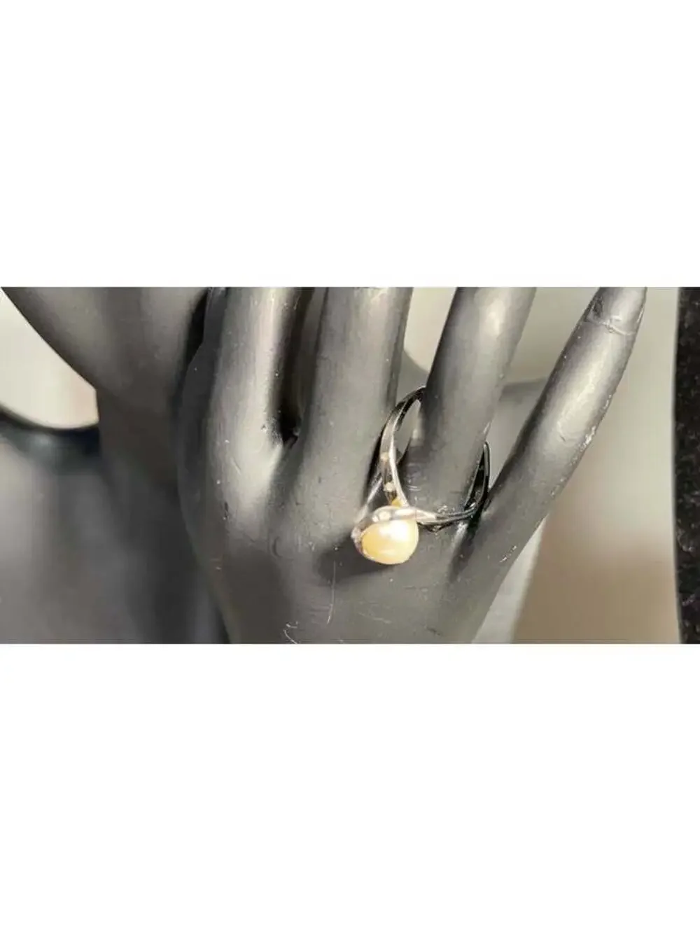 Akimio Platinum Over Sterling Silver Diamonds and Pearl Ring